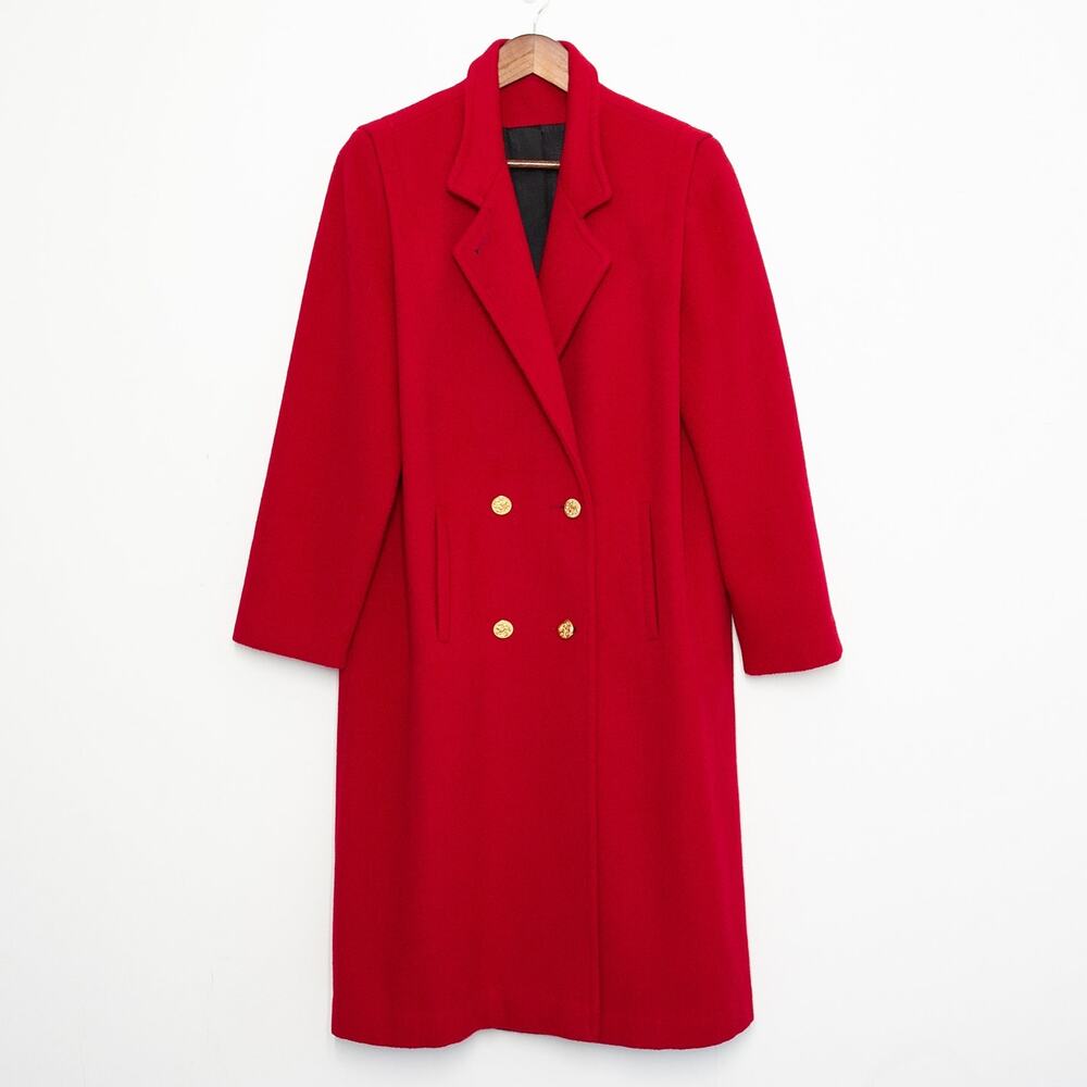 Projections Ltd VTG Red Long Wool Coat Womens L Tailored Union USA Made 80s 90s